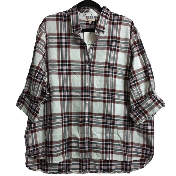 Barbour Bethwin Shirt Cloud Check Herringbone Plaid Button Front 6 New - Picture 1 of 13